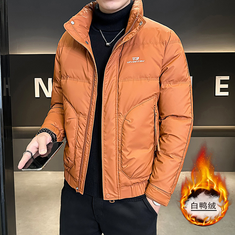 Men's down Jacket Winter 2025 New Stylish Slim-Fit Men's Zip Pocket Stand Collar Thickened Autumn and Winter Coat