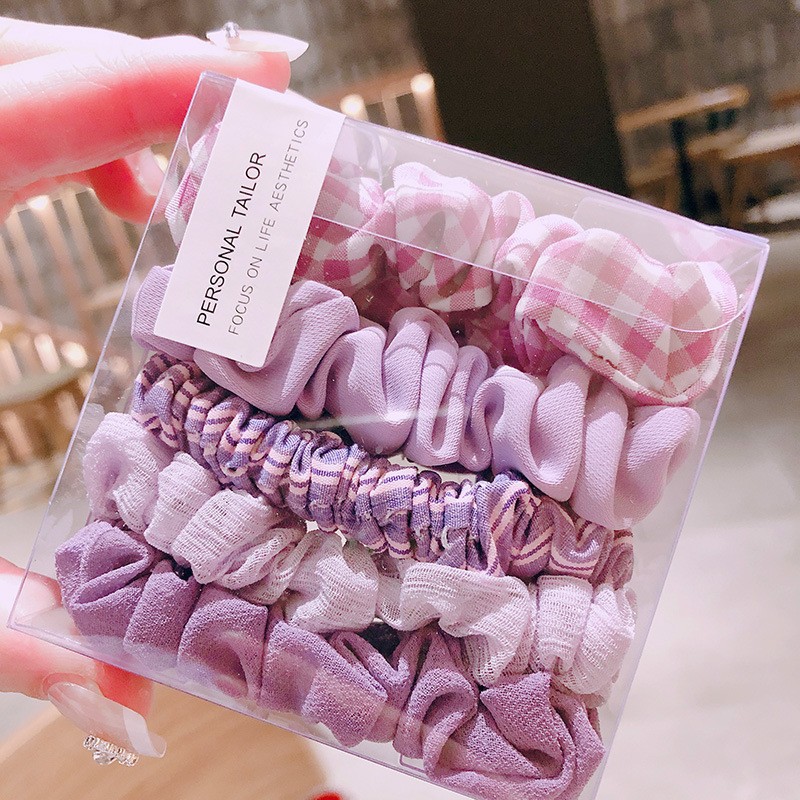 8158 5-pieza grande intestino pelo banda Corea del Sur pequeño fresco Plaid rayas simple tela pelo banda cuerda de goma coreana