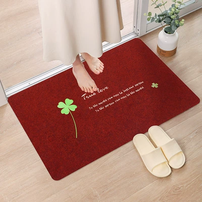 Avtomobil döşəmə paspasları — Absorbent and Stain-Resistant Non-Slip Mat - embroidered-dark-red-four-leaf-clover-40cm60cm