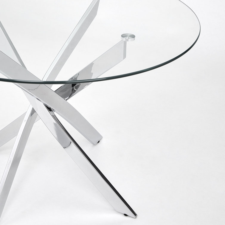 Mesa de comedor de vidrio temperado mesa de comedor de lujo ligera pequeña casa 4 personas mesa de comedor redonda silla image 3