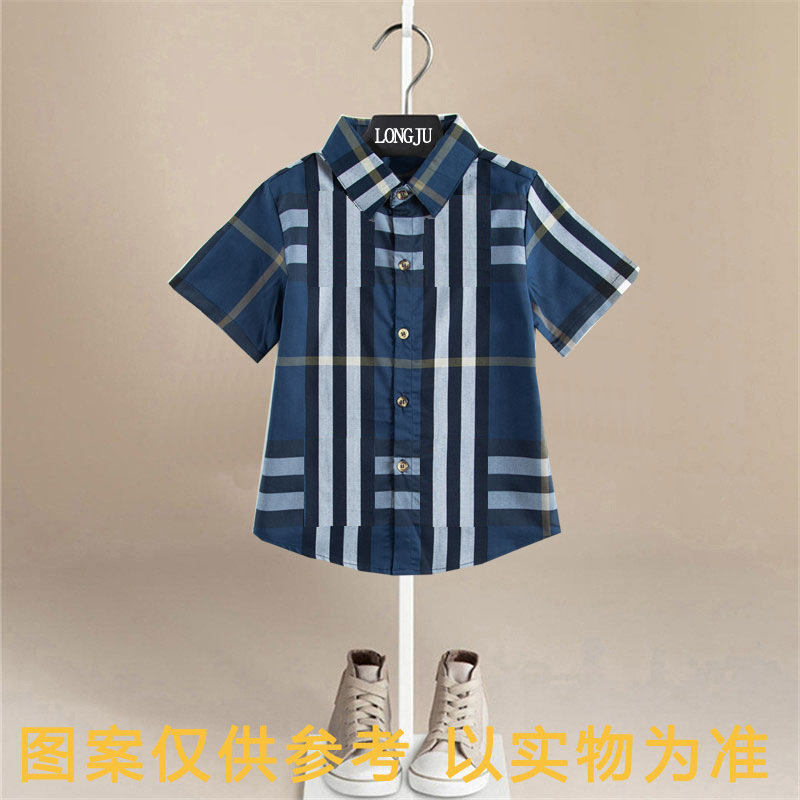 [반팔] 큰 체크 셔츠 네이비