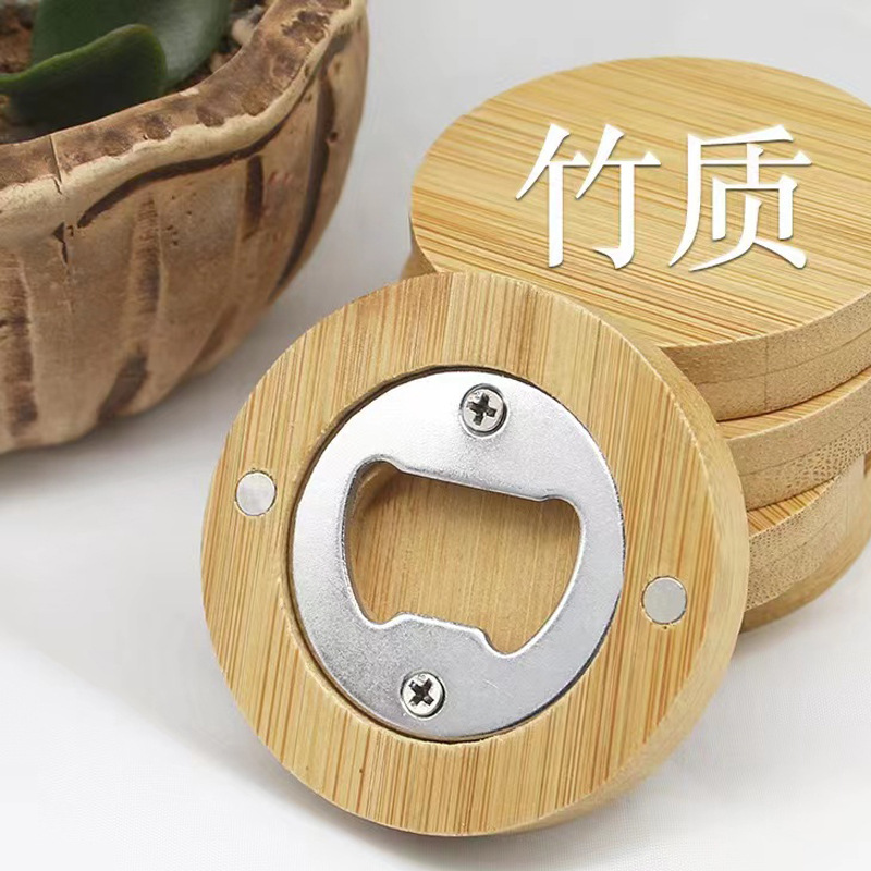 Bamboo Bottle Opener Beer Open Can Opener Refrigerator Sticker with Magnet Round Solid Wood Wine Open in stock Wholesale Engraving
