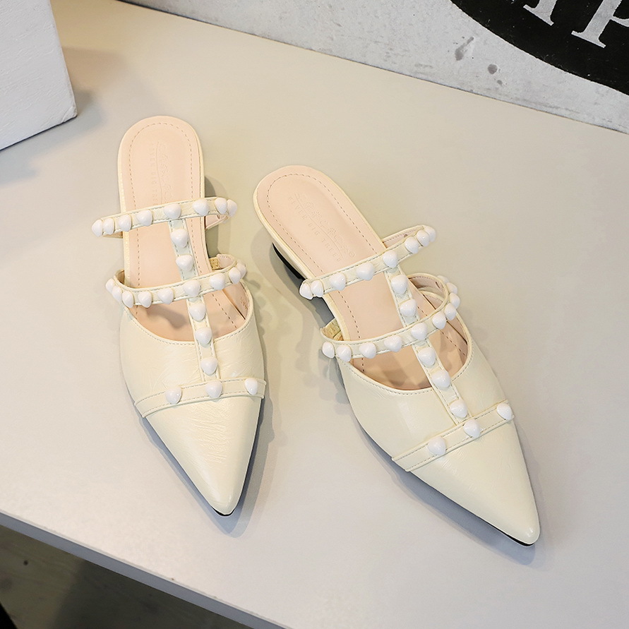 Zapatillas tipo mules con cadena de perlas estilo hada mujer_voghion.com