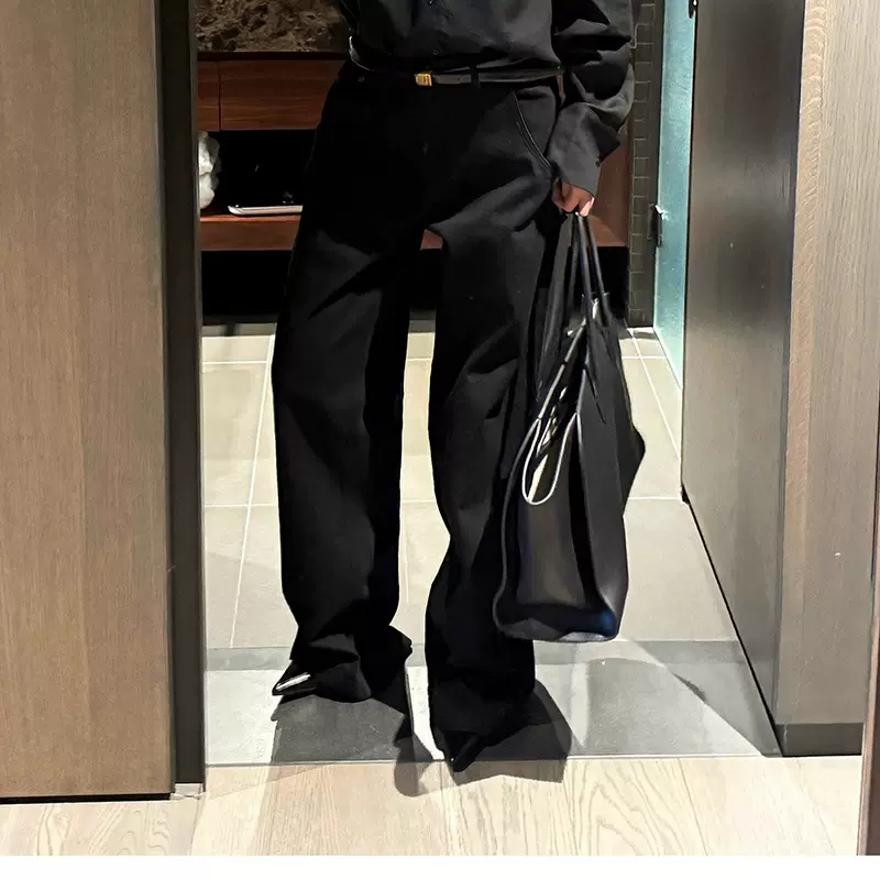 0122ste 经典黑牛 黑色牛仔裤女美式复古显瘦低腰直筒休闲裤子