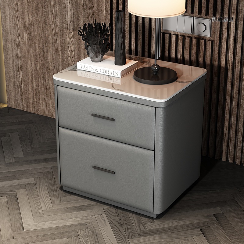 이탈리아 인터넷 유명 인사 스토리지 캐비닛 마스터 침실 설치-무료 록 보드 단단한 나무 빛 고급 가죽 바닥 울트라 좁은 미니 침대 옆 테이블