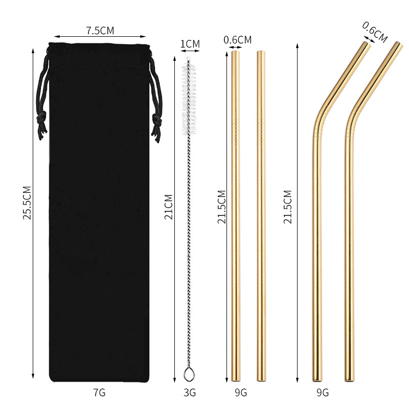 Traje de paja de acero inoxidable 304 especial transfronterizo de Amazon de color chapado en titanio tubo de bebida de metal café leche té paja