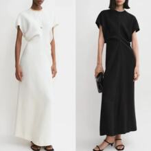 北欧TOT纹理感收腰褶皱显瘦气质连衣裙女小众设计慵懒长裙礼服裙