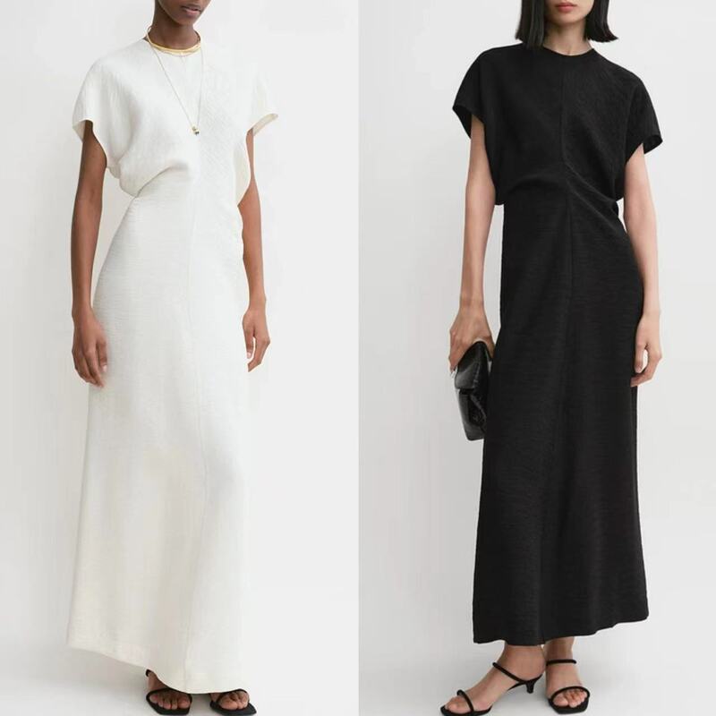 Scandinavian Tot Textured Waist Pleated Slimming Look Dress Women's Niche Design Lazy Long Skirt Dress Scandinavian Tot Textured Waist Pleated Slimming Look Dress Women's Niche Design Lazy Long Skirt Dress