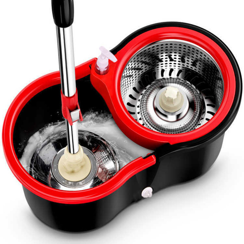 Full set of rotating mop black steel basket mop bucket set Haoshen mop dual-drive hand pressure rotating mop bucket