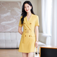 时尚韩版短袖西装连衣裙女2024夏季小个子修身显瘦职业气质连衣裙