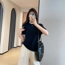 泽黛佳伊 氛围感凉感顺滑天丝针织衫蕾丝花边圆领短袖T恤女2026新