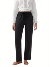 A 16540 Loose Fit Pocket Drawstring Wide Leg Pants ��������
