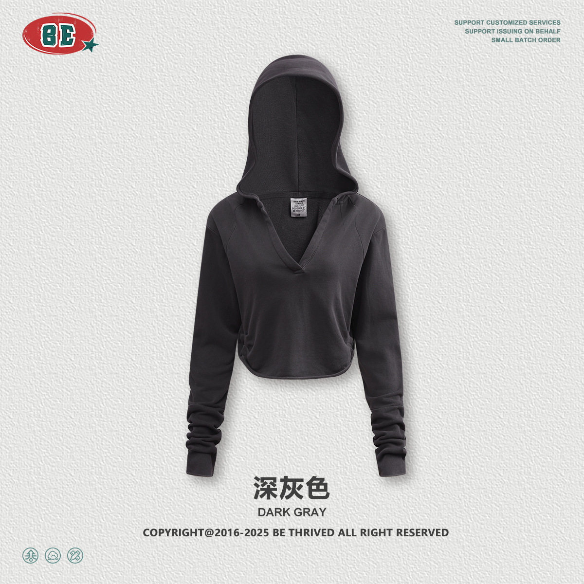 BE ropa de mujer de otoño de 2025 Europa y América vintage hottie chaqueta de cuello en V camiseta doblada corta con capuzas de manga larga chaqueta de mujer image 7