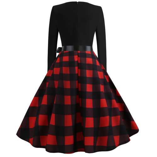 New retro dress, long-sleeved round neck, sexy digital printed dress, large discount