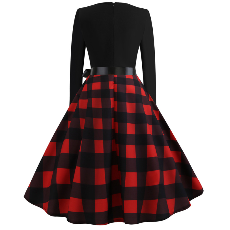 New retro dress long sleeve round neck sexy digital printing dress a generation of large quantity discount