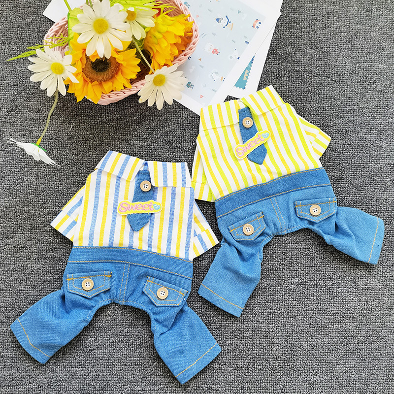 CQ843 color stripe tie Denim suit [pet cute super cute pet clothing dog clothes]]