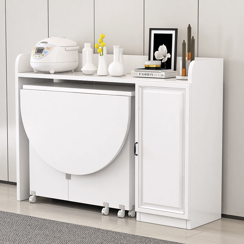 Mesa de comedor redonda blanca de 1,2 m + gabinete lateral de 93 cm