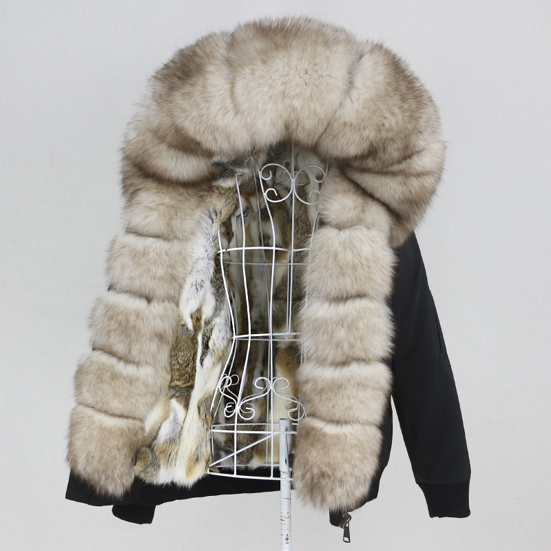 Îmbrăcăminte pentru femei, stil nou, parka cu căptușeală din blană de iepure îngroșată, detașabilă, guler din blană de vulpe reală, jachetă de blană pentru femei_voghion.com