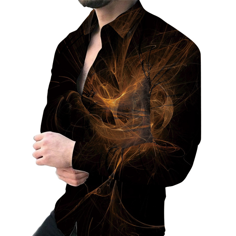 2023 comercio exterior amazon nuevos hombres de impresión digital casual de manga larga de solapa cardigan camisa delgada hombres