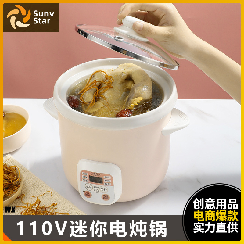 Cross-border mini electric stew 110V US baby ceramic electric stew pot mother and infant 1-2 people cooking porridge soup electric stew pot