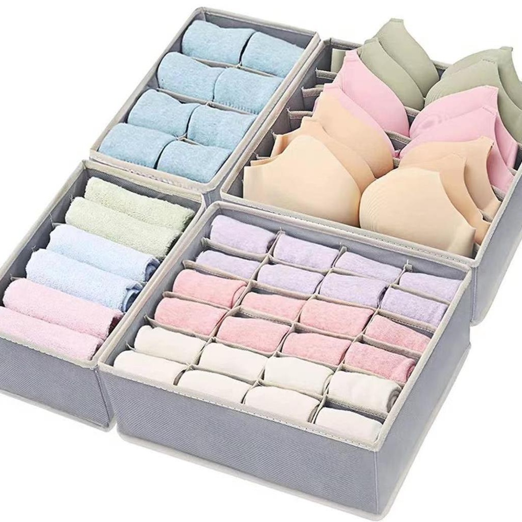 Caja de almacenamiento de ropa interior de malla plegable calcetines sujetador ropa interior cajón caja de almacenamiento separada conjunto de cuatro piezas