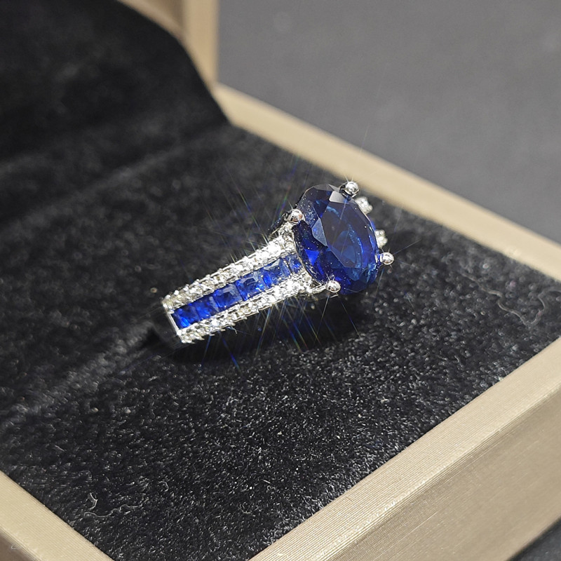 인터넷 연예인 라이브 판매 라이트 럭셔리 화려한 블루 뾰족한 크리스탈 컬러 지르콘 링 여성 패션 우아한 올 매치 오픈 링