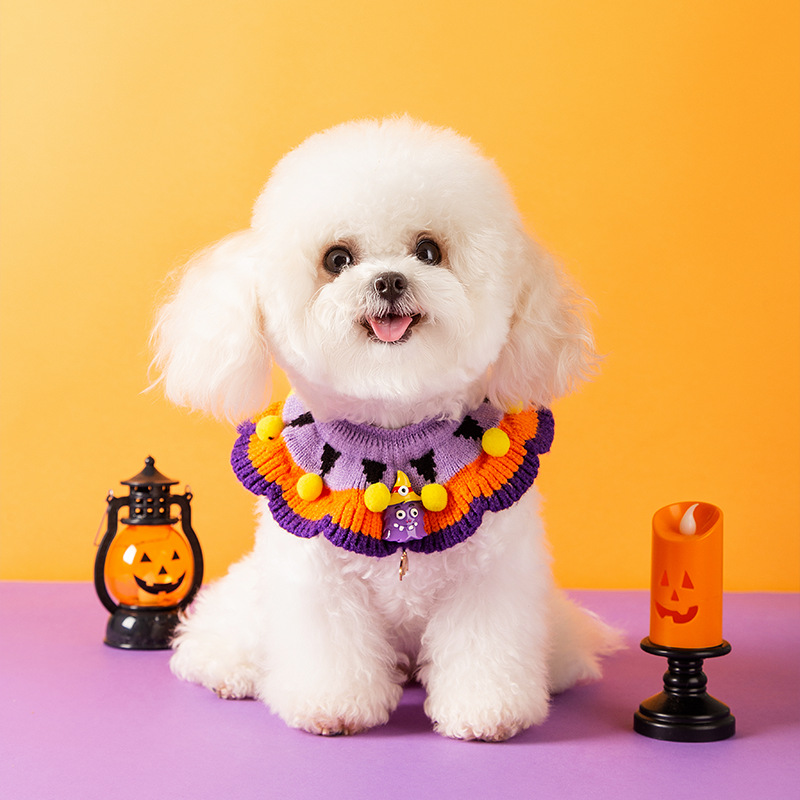 calabaza púrpura Halloween collar de punto babillo perro pequeño día extraño joyería mascota collar perro al por mayor