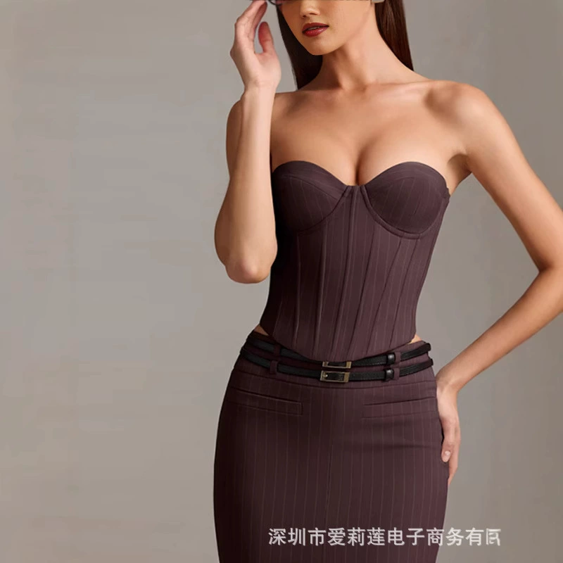 2025 новый трансграничный уличный стиль Amazon, сексуальная горячая девушка, универсальный облегающий топ, элегантная облегающая юбка с разрезом