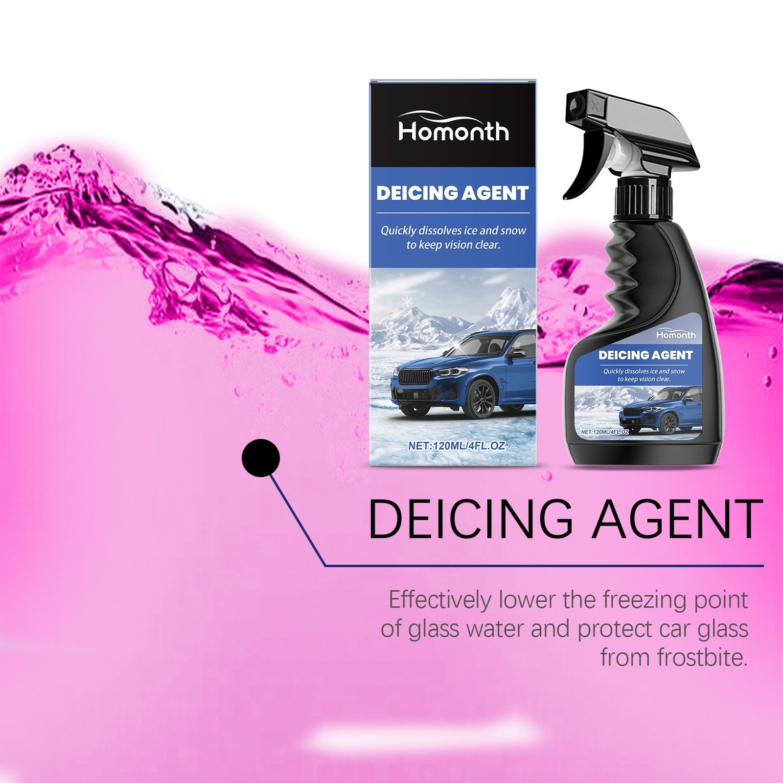 Homonth Windshield Defrosting Spray Car Window Glass Anti-Fog Clear Vision Dust Removal Anti-Freeze Agent