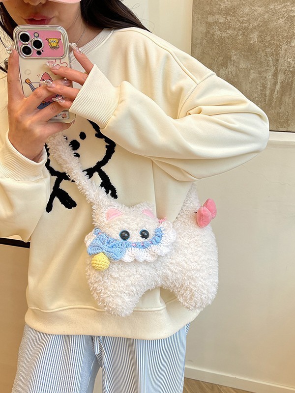 25年新作少女風可愛い猫ぬいぐるみバッグレディースファッション百合通勤シングルショルダーバッグ脇下カバン|undefined