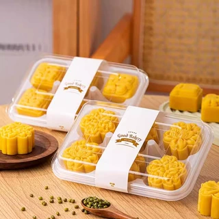 绿豆糕包装盒一次性打包盒透明点心糕点烘焙6粒贴纸饼干腰封月饼