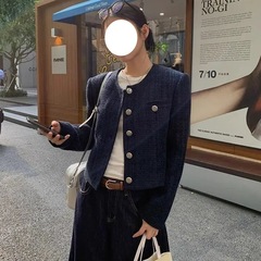 法式圆领小香风外套女秋冬高级感名媛气质宽松休闲千金夹克上衣