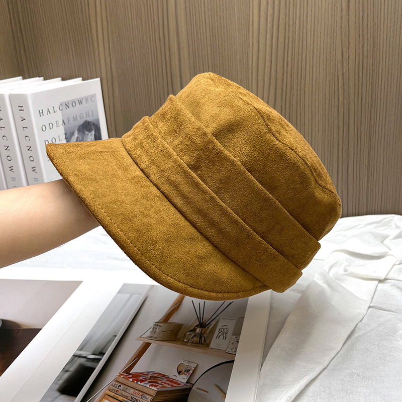时尚纯色马术帽麂皮绒平顶鸭舌帽女休闲百搭日系春秋八角帽显脸小|undefined