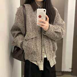 美式复古翻领夹克外套女学生秋季新款设计感宽松百搭休闲棒球服潮