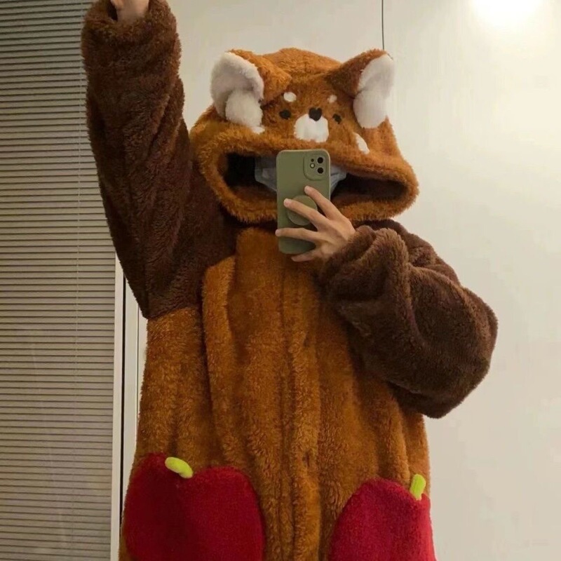 特価!! かわいいアライグマのパジャマ女性の冬の新しいベルベットはサンゴのベルベットの保温家の服のパジャマを厚くした|undefined