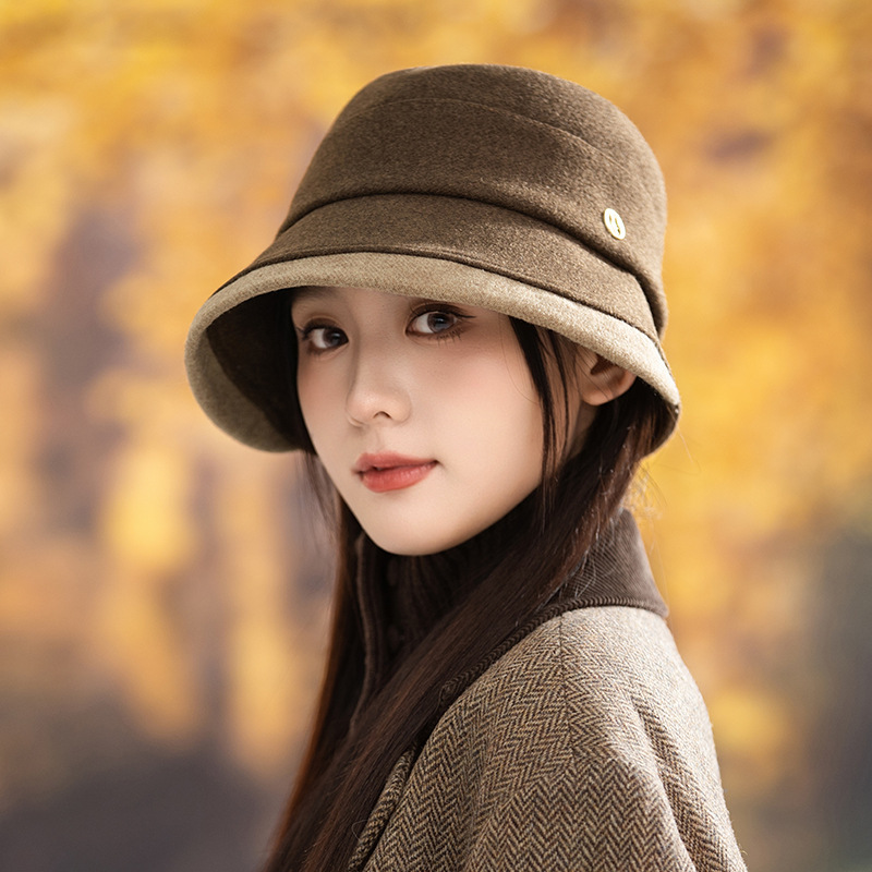 秋冬新款帽子女百搭褶皱英伦风渔夫帽日系复古水桶帽户外休闲盆帽|undefined
