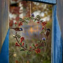 跨境金属花园山雀花环鸟窗挂花圈铁艺窗户挂件铁艺庭院装饰热销款