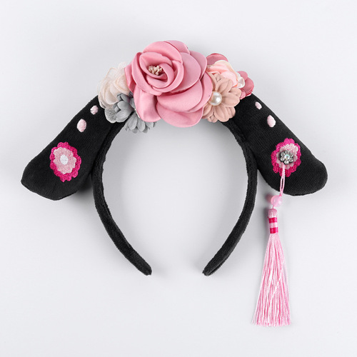 Retro palace style headband for adults, cute plaid headband for girls, pink girly tassel, pearl flag head, children's headband