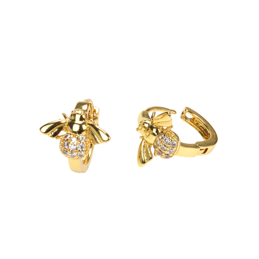 Mode Verkupferte 18 Karat Gold Mikro-intarsien Zirkon Biene Ohrringe Weiblich display picture 1