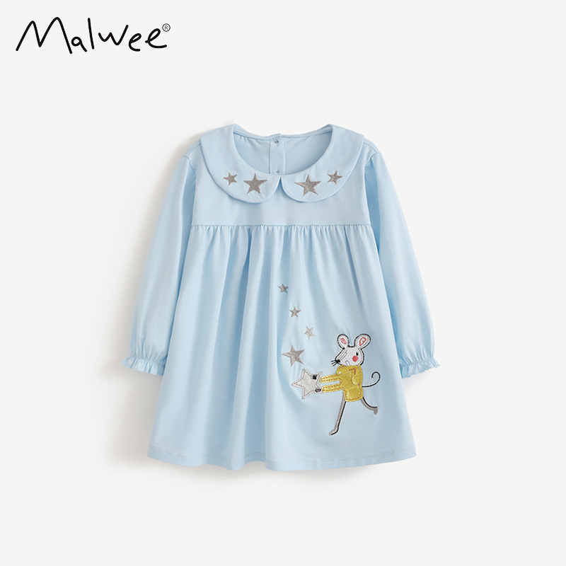 Malwee transfronterizo vestido infantil otoño y invierno nuevo estilo europeo y americano de niños pequeños y medianos cuello muñeca extranjero vestido de princesa de invierno de manga larga