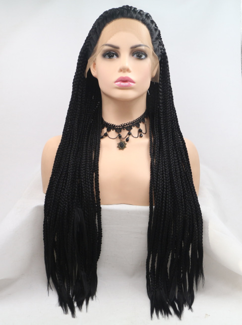 Amazonas negras tres hebras pequeñas trenzas sucias europeas y estadounidenses pelucas damas delanteras de encaje fibra química pequeña trenzas cubierta de cabeza LW0249