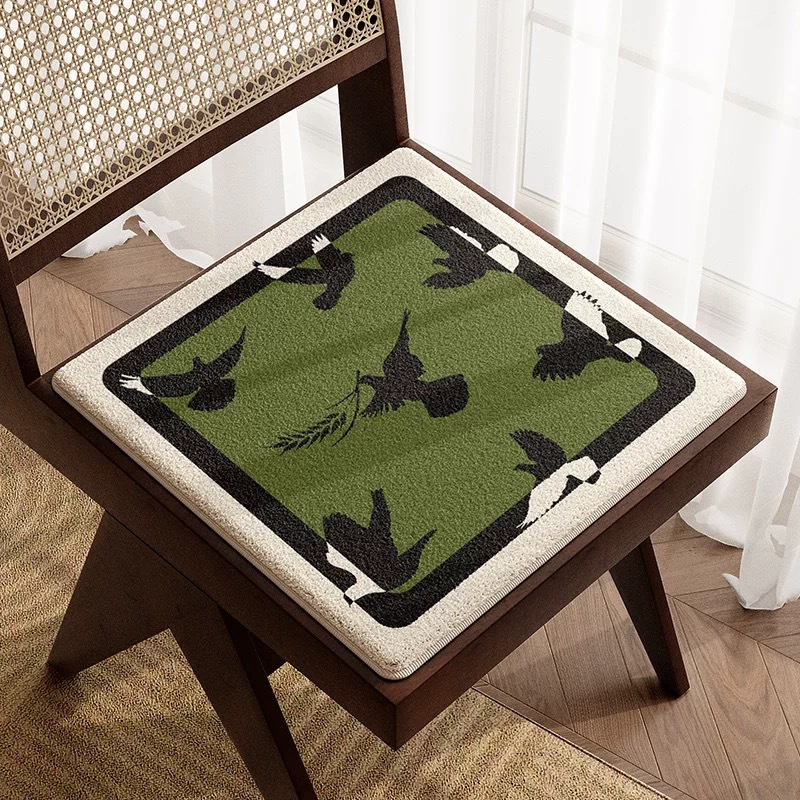 跨境新款复古风凳子垫绿色系耐脏带锁边防滑底真丝绒毛绒椅子坐垫