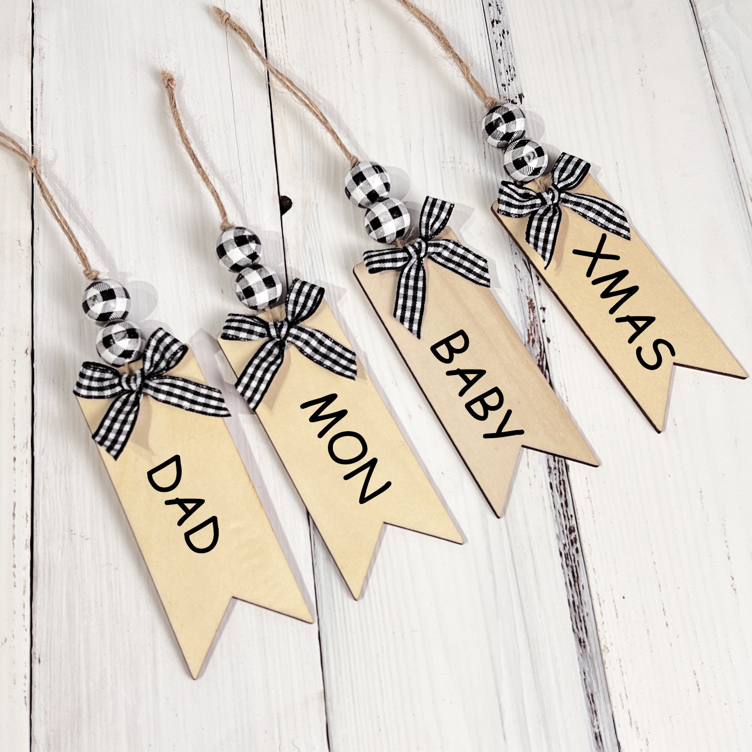 단일 작은 나무 펜던트 - 흑백 그리드