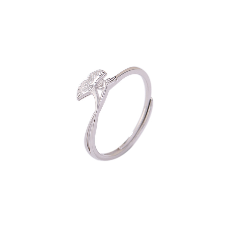 Nhẫn đôi bạc S925 hình lá bạch quả đơn giản tinh tế — Một cặp