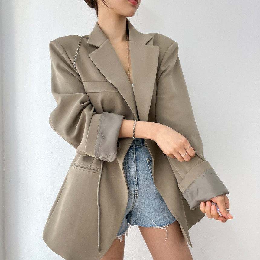 Korean Chic Autumn And Winter French Retro Style Blazer With Drawstring Waist, Slimming Effect, Pockets, Versatile_ecoleips.com