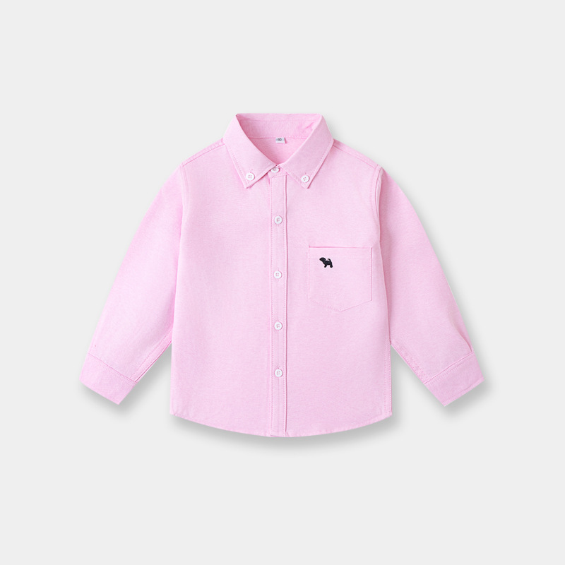 2026 Boys' Long-Sleeved Shirt, Spring and Autumn Style, Solid Color, Comfortable Shirt for Toddlers, Children, and Older Children.