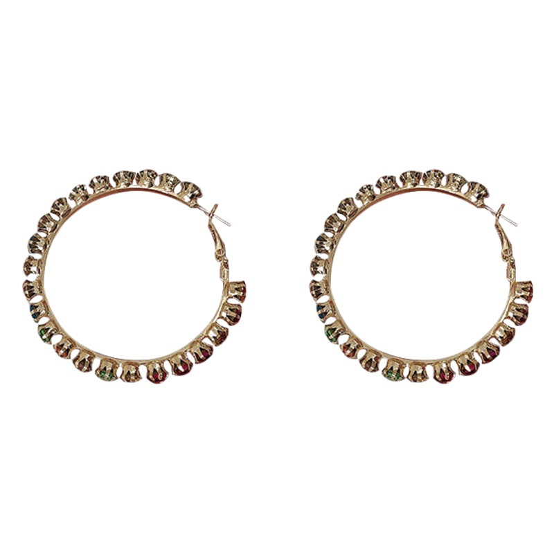 s925 silver needle Diamond-embedded geometric circle earrings female European and American exaggerated temperament earrings simple colorful personalized earrings