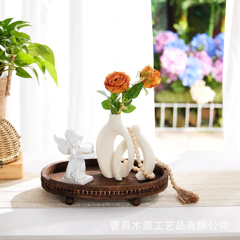 現品の木の玉のトレーのフランスの田舎の家庭用のお茶の皿の喫茶店の食事の皿の桐の木は古い円形の数珠の収納の皿をします。|undefined