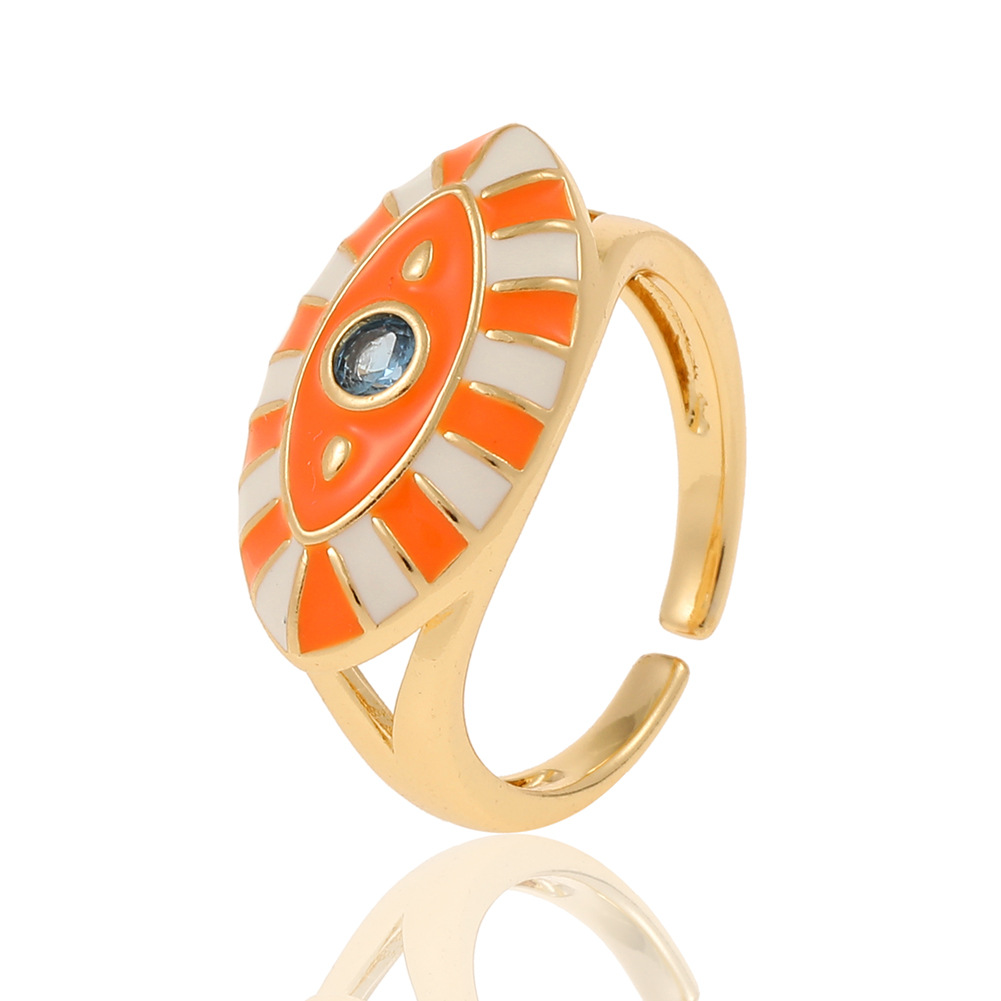 Retro Devilu0027S Eye Copper Open Ring Enamel Zircon Copper Rings