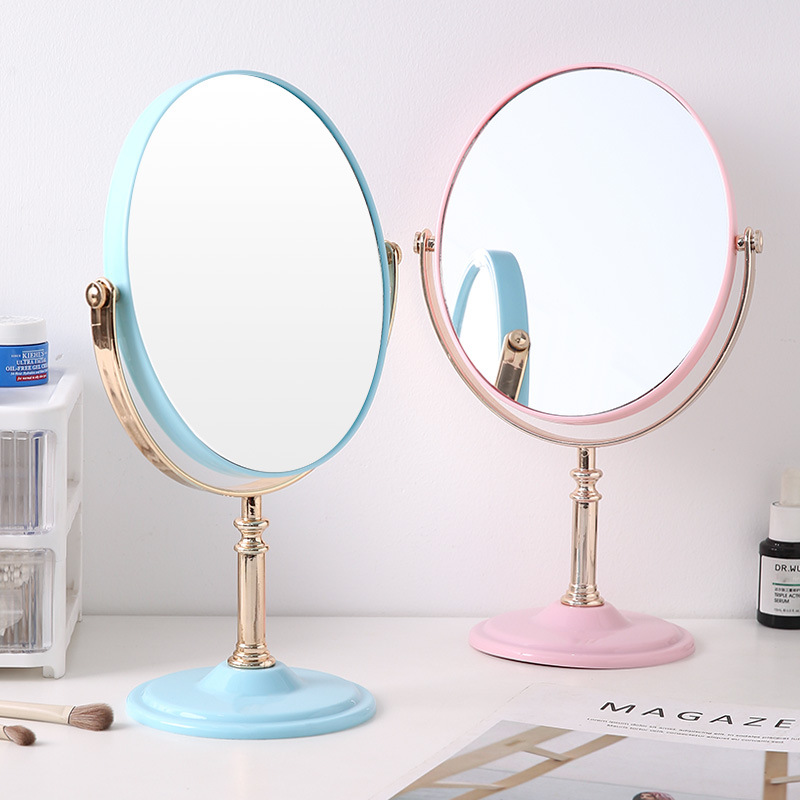Espejo de maquillaje en la mesa de hierro forjado de alta calidad, espejo de doble cara, espejo de maquillaje giratorio para estudiantes universitarios